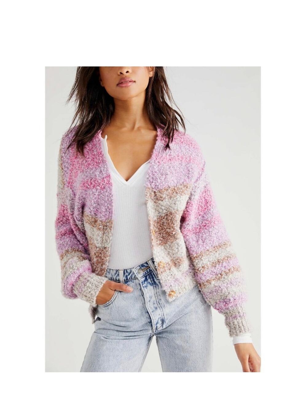 Free People Soulmate Cardi Passion Flowet Combo XS Boho Artsy Coquette Ombre